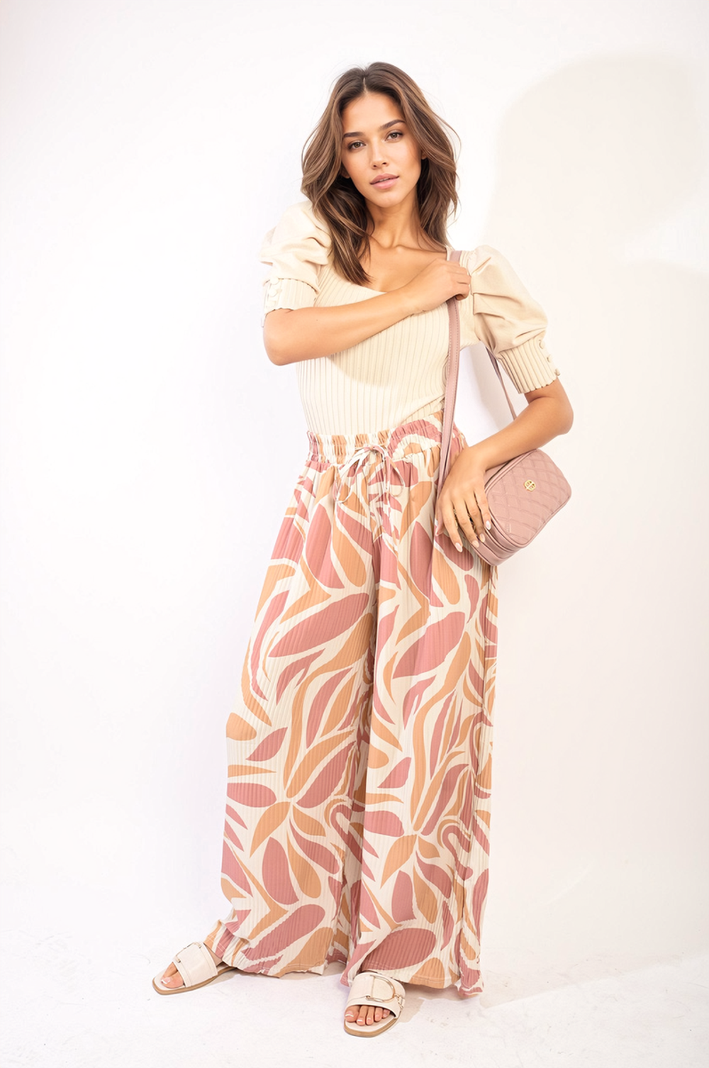 Pantalon large à motif abstrait