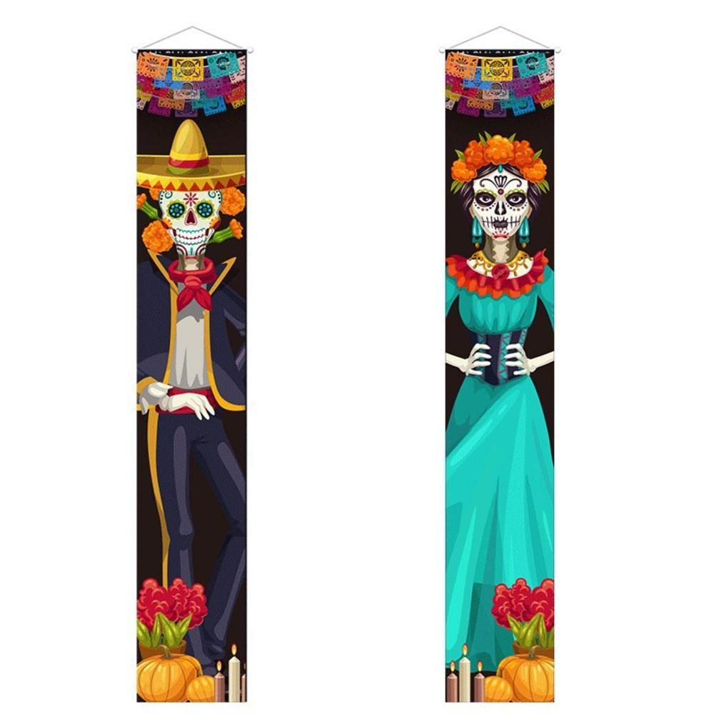 Mexican Day Of The Dead Party Porch Sign Halloween Hanging Door Curtain Banner Picado Papel Mexican Fiesta Sign Party Decoration