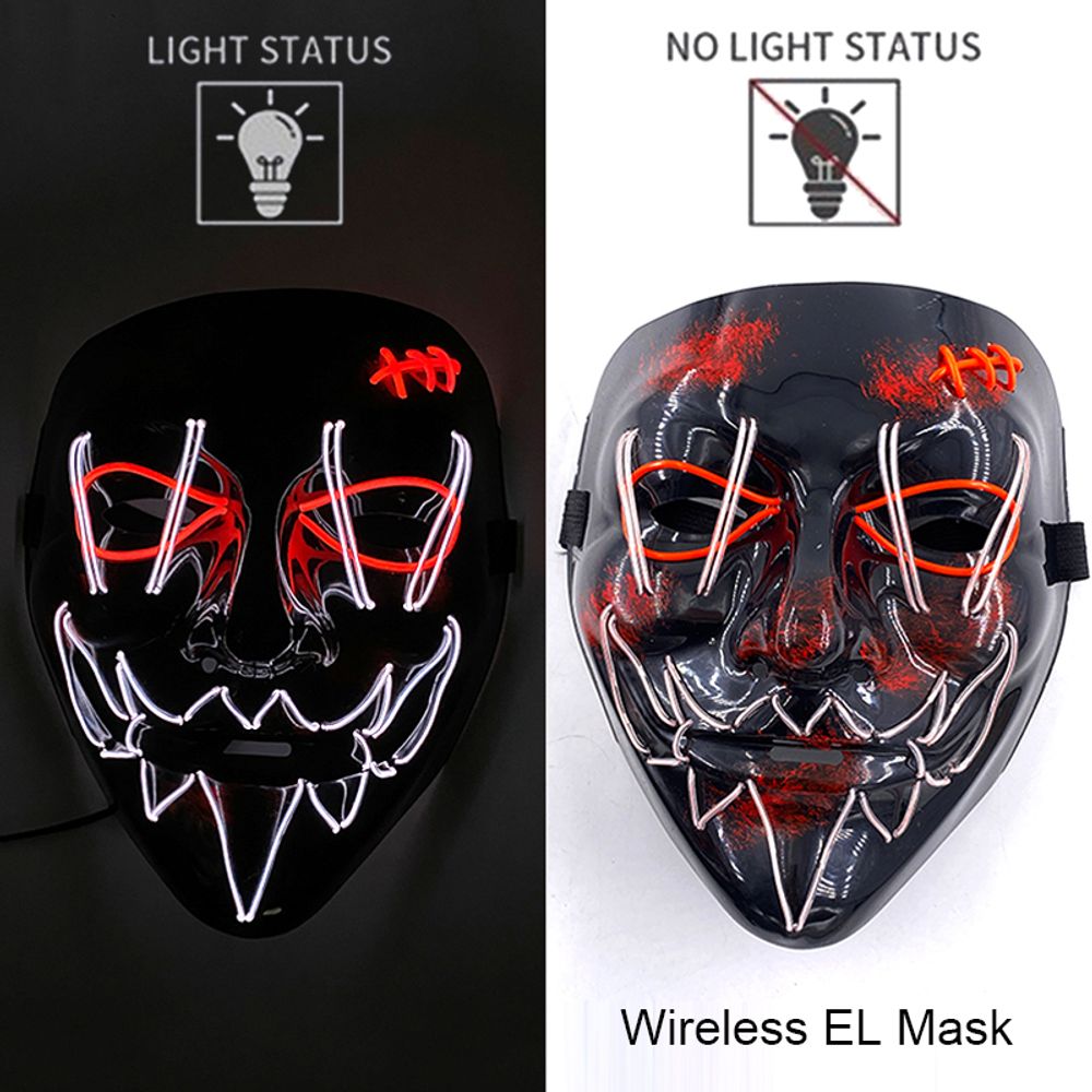 Wireless Halloween Neon LED Purge Mask Masque Masquerade Party Masks Light Grow in the Dark Horror Mask Glowing Masker