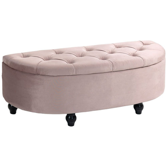 Banc ottoman de rangement en demi-cercle HOMCOM avec repose-pieds capitonné et rembourré