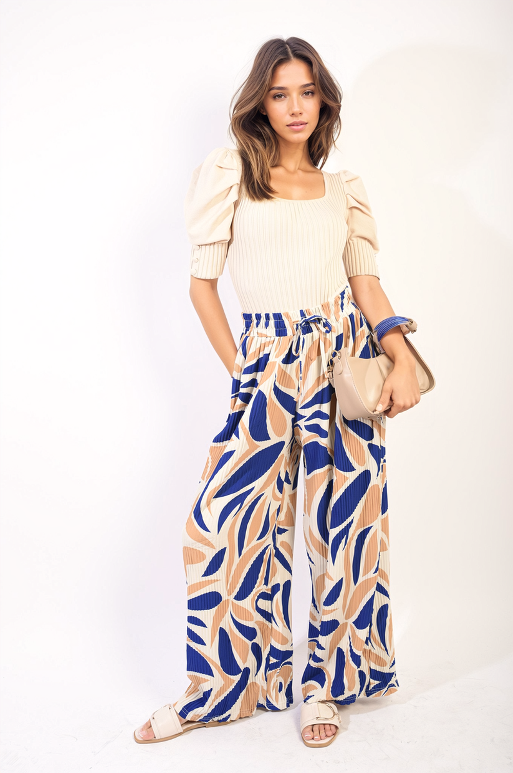 Pantalon large à motif abstrait