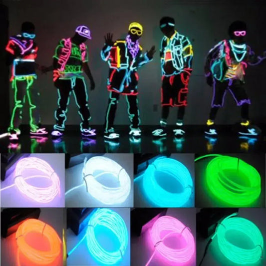 Câble lumineux EL à LED pour décoration de voiture, 1 m/3 m/5 m, pour fête de danse de Noël, costumes, vêtements