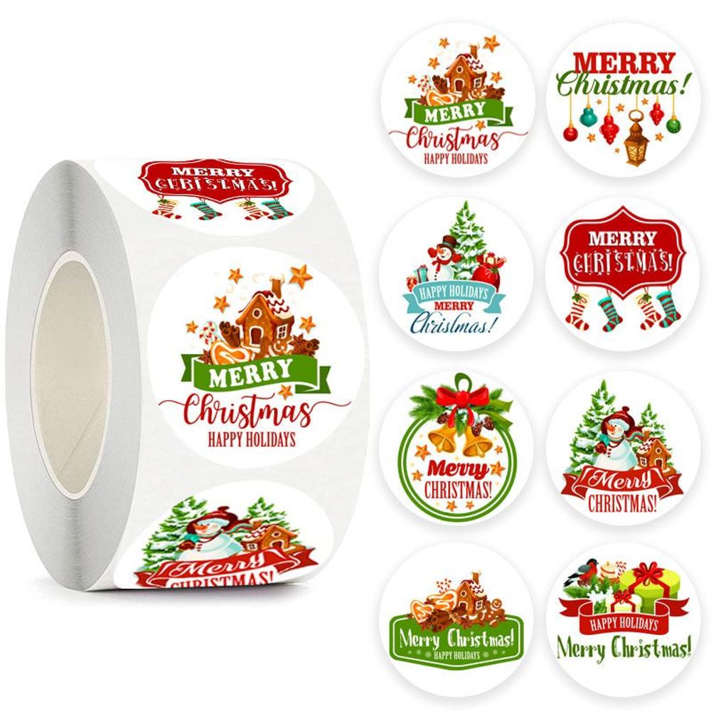 Rolled Christmas Sticker for Christmas Gift Sealing Sticker Cowhide Adhesive Label Christmas Holiday Happy Decoration Label