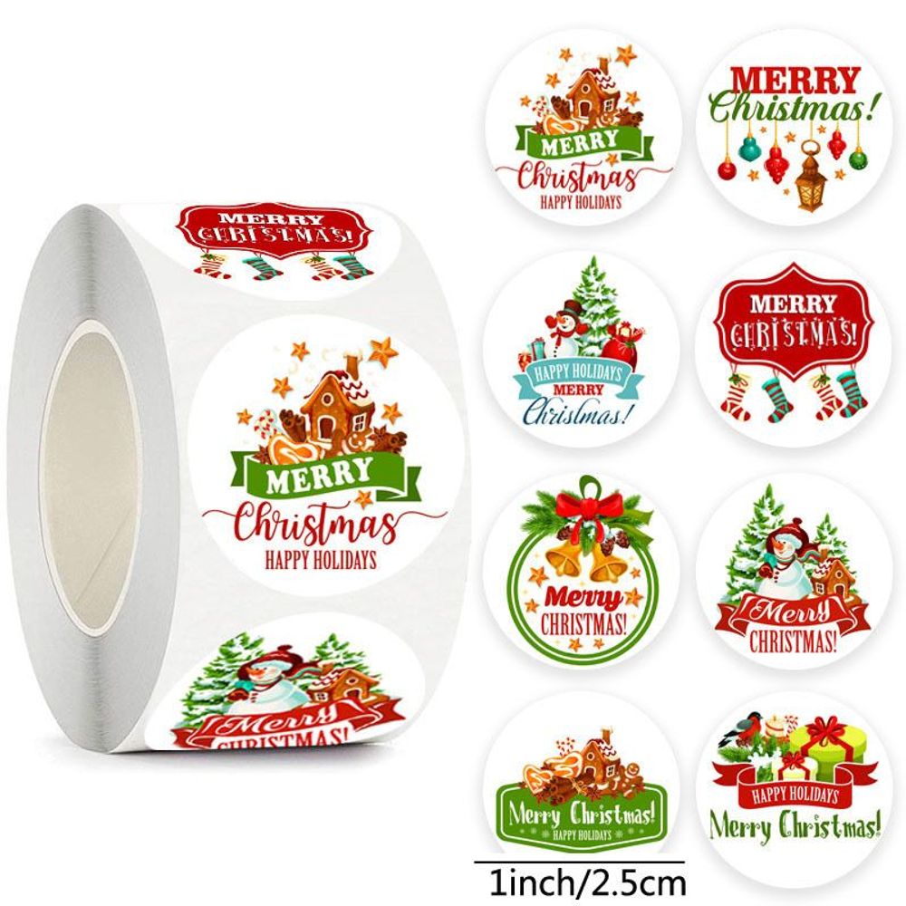 Rolled Christmas Sticker for Christmas Gift Sealing Sticker Cowhide Adhesive Label Christmas Holiday Happy Decoration Label