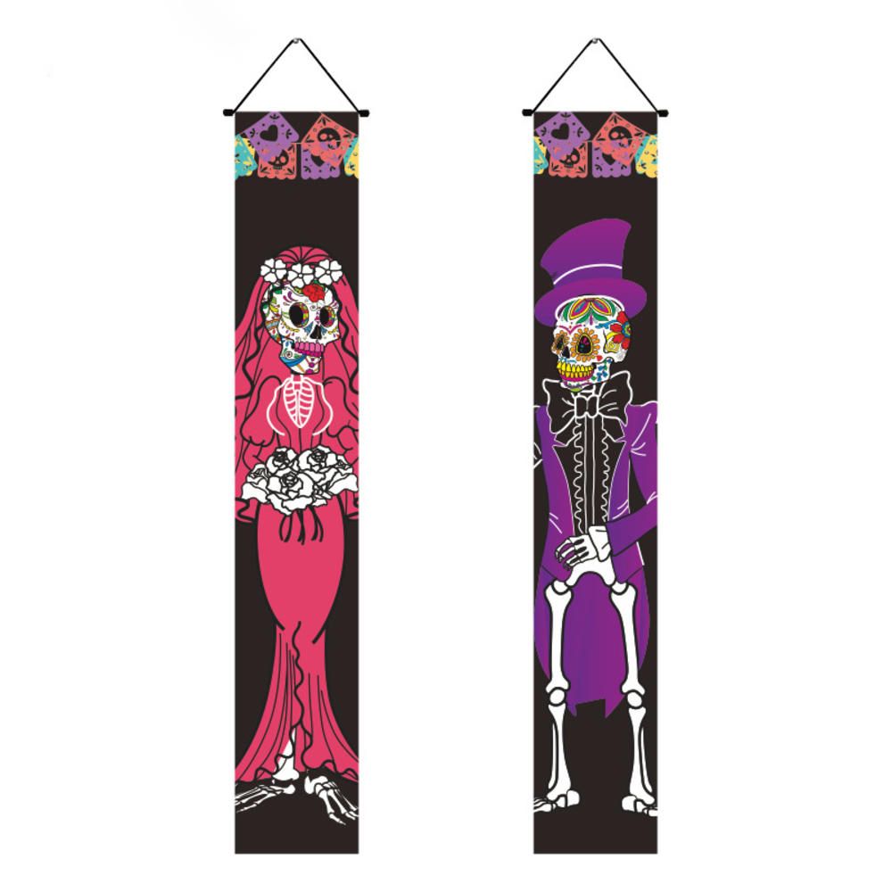 Mexican Day Of The Dead Party Porch Sign Halloween Hanging Door Curtain Banner Picado Papel Mexican Fiesta Sign Party Decoration