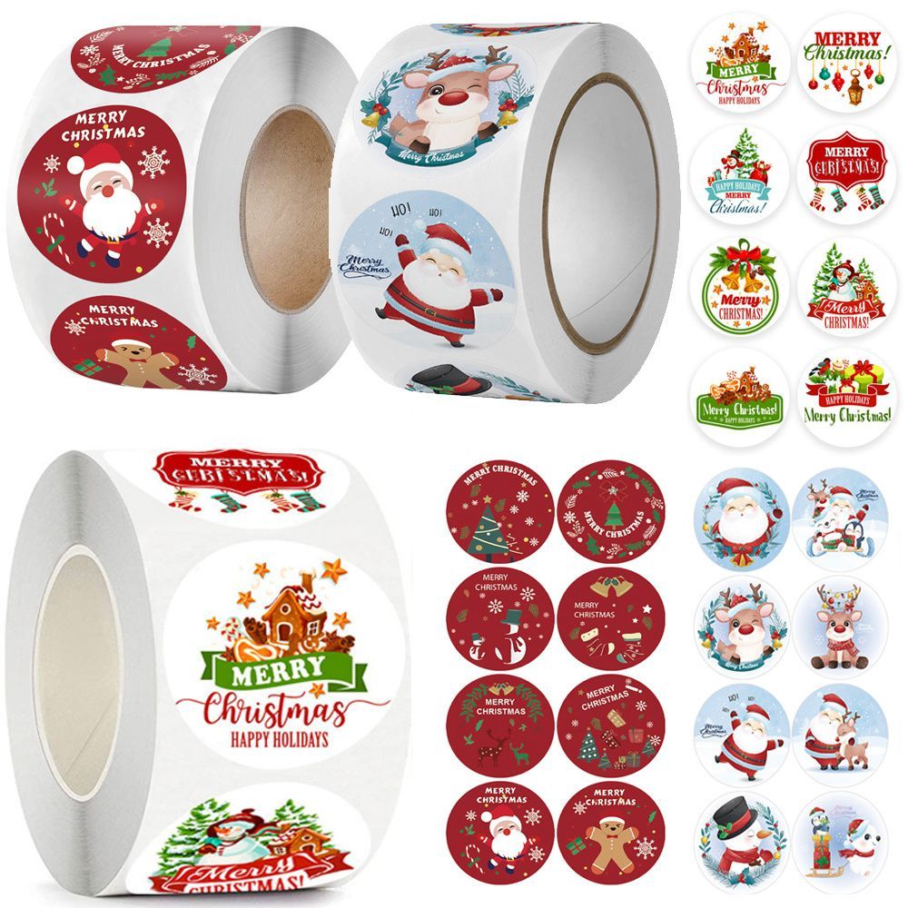 Rolled Christmas Sticker for Christmas Gift Sealing Sticker Cowhide Adhesive Label Christmas Holiday Happy Decoration Label