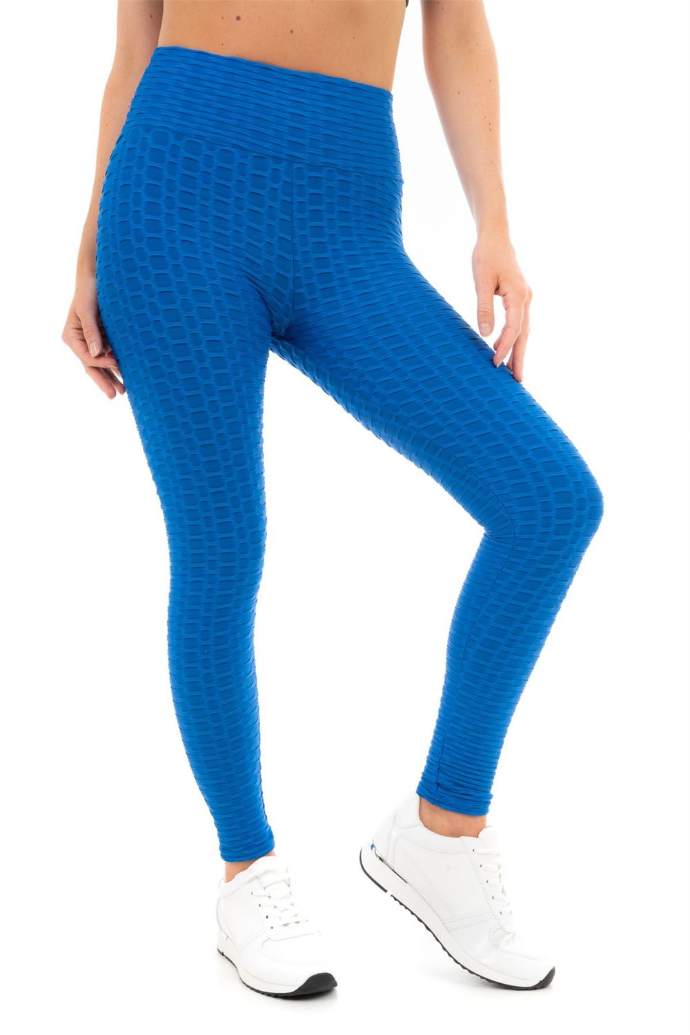 LEGGINGS SANS COUTURE EN NID D'ABEILLE SOLIDE XL BLEU COBALT