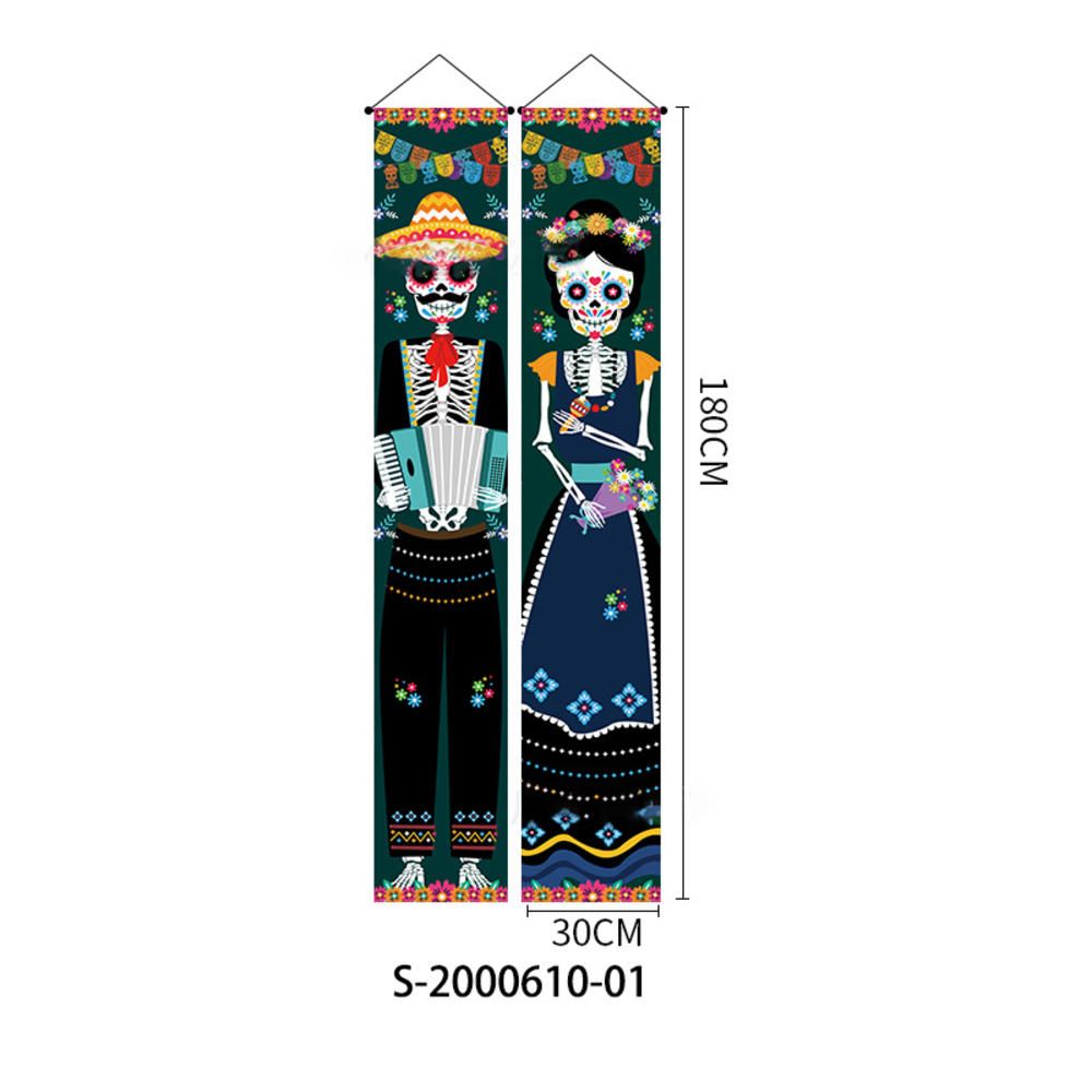 Mexican Day Of The Dead Party Porch Sign Halloween Hanging Door Curtain Banner Picado Papel Mexican Fiesta Sign Party Decoration