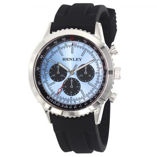 Montre Henley pour homme avec cadran bleu et grand bracelet en silicone noir sport H02220.6