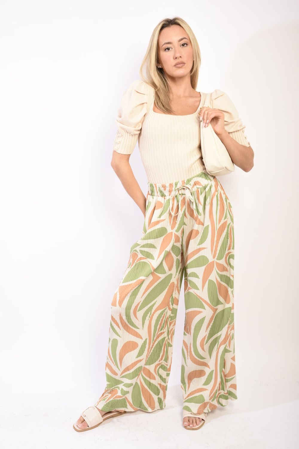 Pantalon large à motif abstrait